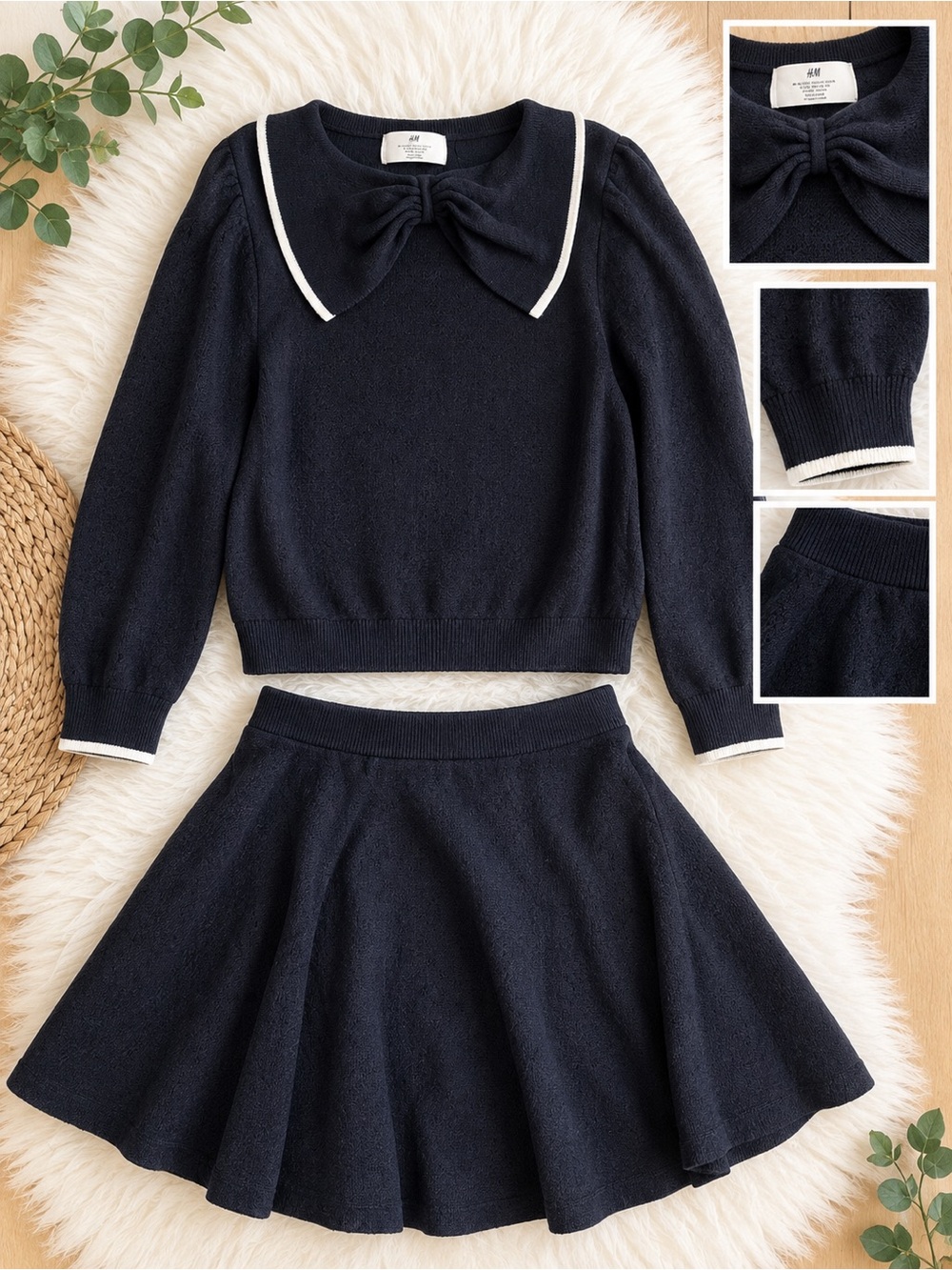 Black Sweater with Bow Collar - children’s  Sweater and skirt set
